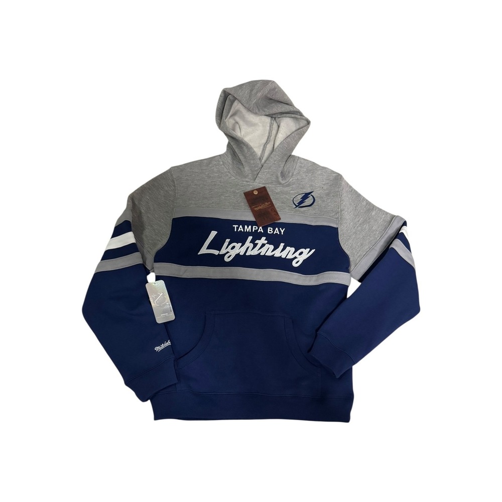Tampa Bay Lightning Mitchell & Ness NHL Hoodie Sweatshirt Gray Blue Kids M‎ NWT